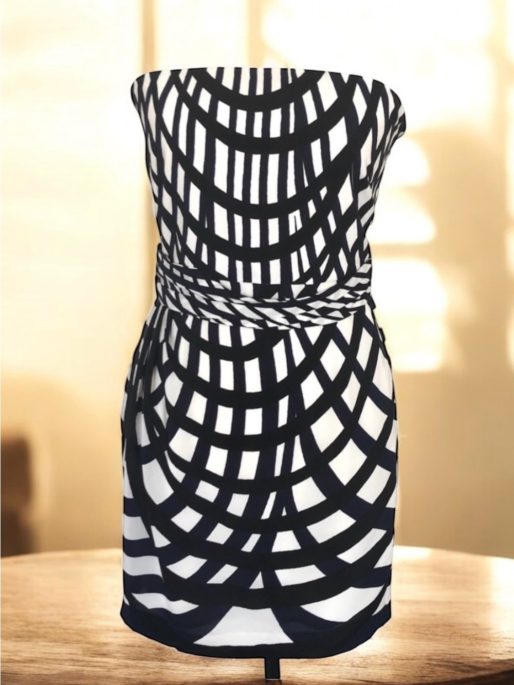 Theory Silk Strapless Mini Dress Black and White Print